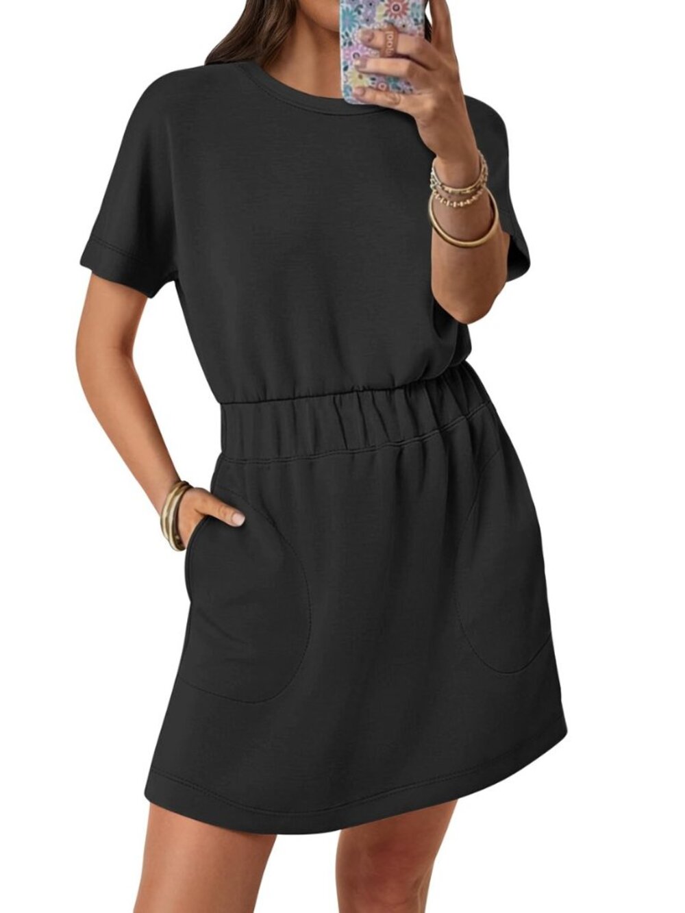 Womens Wrinkle Free Summer Casual Short Sleeve Mini T Shirt Dress